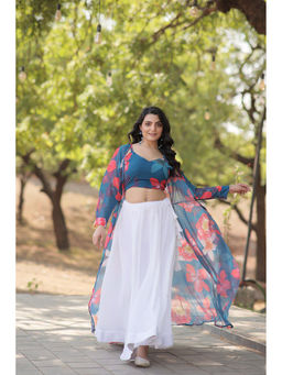 JATRIQQ - Western-Style Viscose Jacquard Crop Top and Lehenga with Shrug (Set of 3)