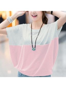 Outzidr - Pink Colorblock Elasticated Hem T-Shirt