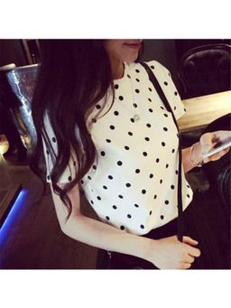 Outzidr - White Retro Polka Dot T-Shirt