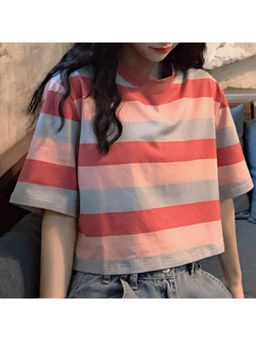 Outzidr - Pink Stripes Boxy T-Shirt
