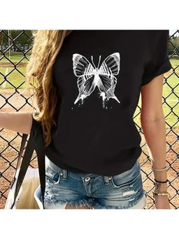 Outzidr - Black Butterfly Graphic Print T-Shirt