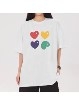 Outzidr - White Heart Print Graphic T-Shirt