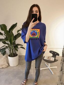 Outzidr - Blue Graphic Print T-Shirt