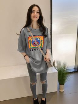 Outzidr - Grey Graphic Print T-Shirt