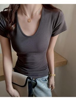 Outzidr - Grey Deep V-Neck T-Shirt