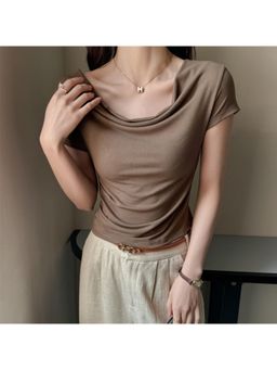 Outzidr - Khaki Cowl Neck T-Shirt