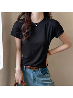 Outzidr - Black Crew Neck Relaxed Fit T-Shirt