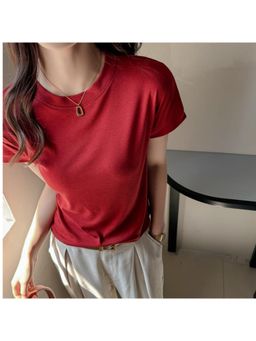 Outzidr - Red Crew Neck Relaxed Fit T-Shirt