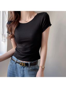 Outzidr - Black Round Neck Solid T-Shirt