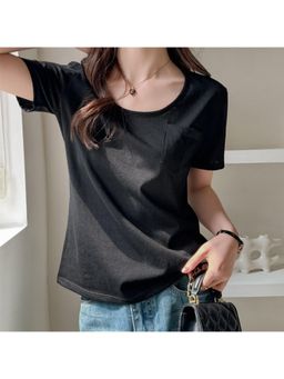 Outzidr - Black Round Neck Relaxed Fit T-Shirt