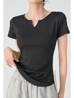 Outzidr - Black Round Neck Regular Fit T-Shirt