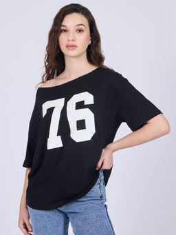 Outzidr - Black Graphic Oversized T-Shirt