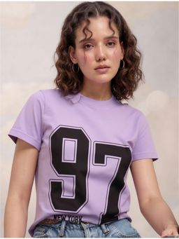 Outzidr - Lilac Crew Neck Graphic T-Shirt