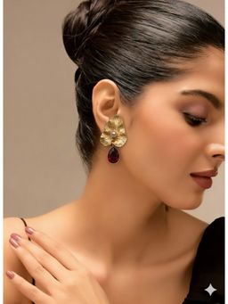 Vosgi - Red Gold Toned Leaf Earrings