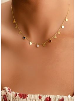 Vosgi - Multi-Color Stone Golden Textured Duo Pendant Necklace