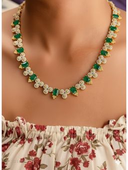 Vosgi - Gold Plated Floral Green Gemstone Necklace