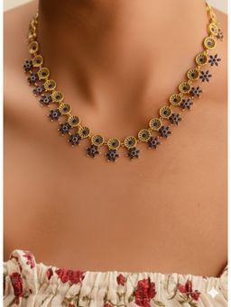 Vosgi - Blue Gold-Plated Floral Motif Necklace