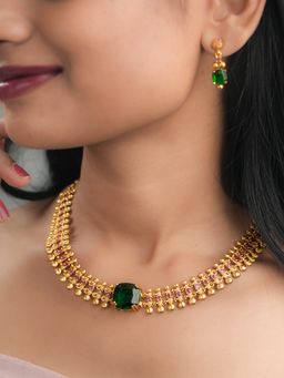 Vosgi - Regal Emerald-Cut Green Stone And Pave Diamond Necklace And Earrings