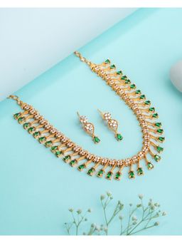 Vosgi - Modern Green Emerald Teardrop Necklace And Earrings
