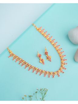 Vosgi - Emerald And Pink Floral Necklace And Earrings