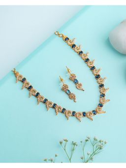Vosgi - Blue Ruby Floral Tennis Necklace And Earrings