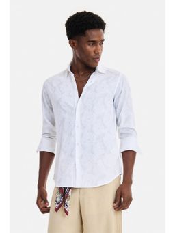 Snitch - White Jacquard Full Sleeves Slim Shirt