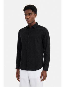 Snitch - Black Jacquard Full Sleeves Slim Shirt