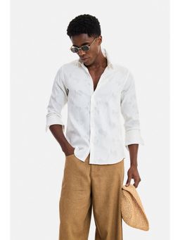 Snitch - White Self-Design Full Sleeves Slim Casual Shirt