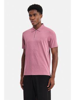 Snitch - Mauve Textured Half Sleeves Slim Casual Polo T-Shirt