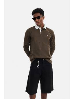 Snitch - Brown Textured Full Sleeves Regular Polo T-Shirt