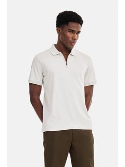 Snitch - Beige Solid Half Sleeves Regular Casual Polo T-Shirt