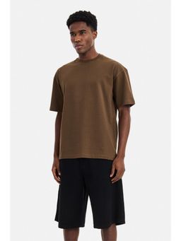Snitch - Brown Solid Half Sleeves Oversized Casual T-Shirt