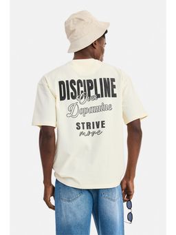 Snitch - Off-White Typographic Half Sleeves Oversized Casual T-Shirt