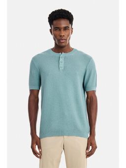 Snitch - Sea Green Textured Half Sleeves Regular Casual T-Shirt