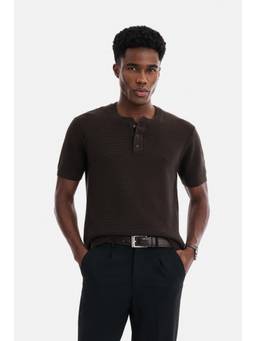 Snitch - Dark Brown Textured Half Sleeves Regular Casual T-Shirt