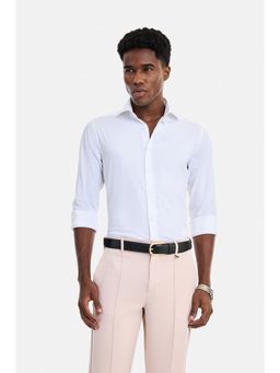 Snitch - White Solid Full Sleeves Slim Formal Shirt