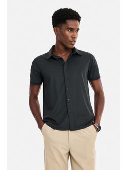 Snitch - Charcoal Grey Micro Textured Half Sleeves Regular Casual Shirt