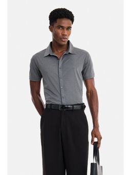 Snitch - Grey Micro Textured Half Sleeves Regular Casual Shirt