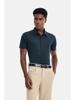 Snitch - Teal Micro Textured Half Sleeves Regular Casual Shirt