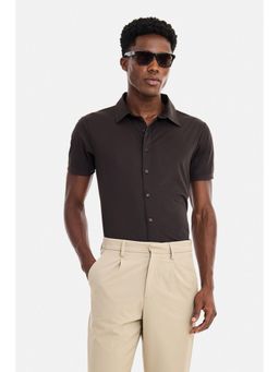 Snitch - Wine Micro Textured Half Sleeves Regular Casual Shirt