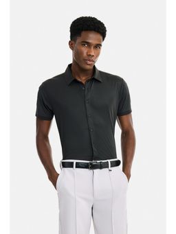 Snitch - Black Micro Textured Half Sleeves Regular Casual Shirt