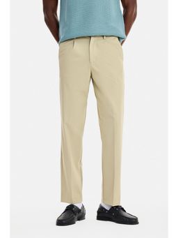 Snitch - Beige Solid Regular Formal Trouser