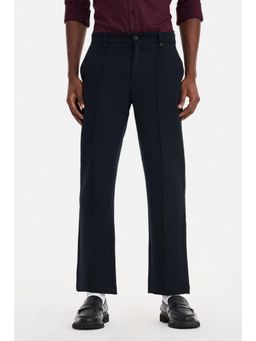 Snitch - Navy Blue Solid Straight Formal Trouser