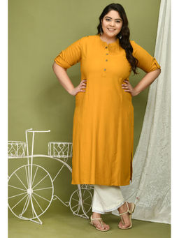 Desi Noor - Plus Size Solid Mustard Kurta