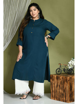 Desi Noor - Plus Size Solid Teal Kurta