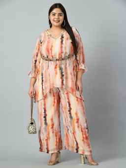 Desi Noor - Multcolored Tye Dye Co-Ord with Designer Belt (Set of 3)