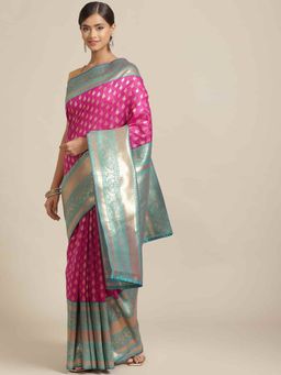 Silk Land - Banarasi Art Silk Saree with Unstiched Blouse Piece Pink with Unstitched