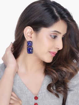 Yellow Chimes - Blue Crystal Drop Earrings