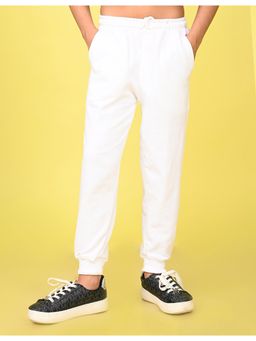 Nusyl - Girls Solid White Cotton Blend Straight Fit Joggers