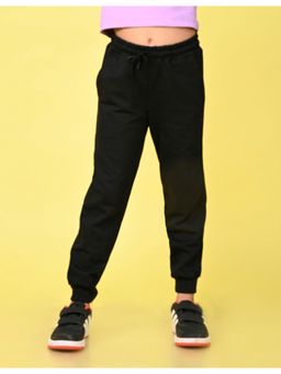 Nusyl - Girls Solid Black Cotton Blend Straight Fit Joggers